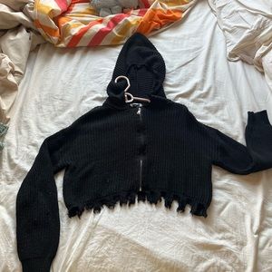 Black Cropped distressed hoodie